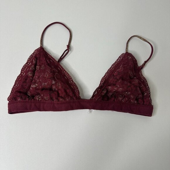 Burgundy With Gold Shimmer Lace Bralette Adjustable Spaghetti Straps M - Picture 4 of 10